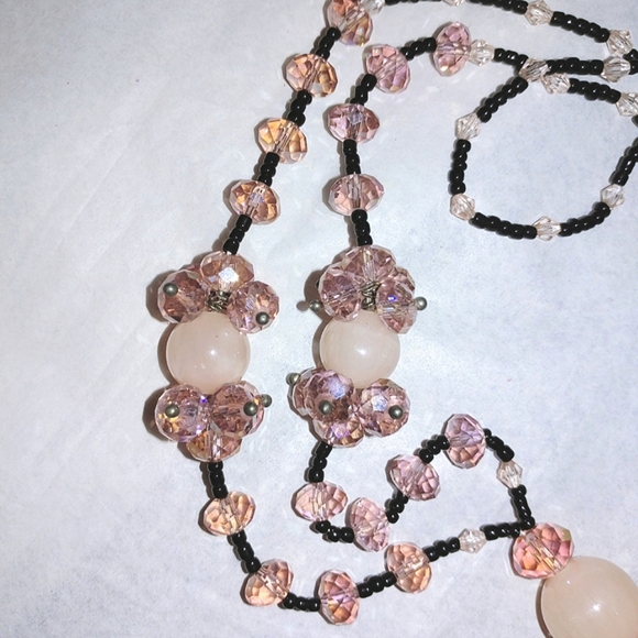 ROSE QUARTZ & PINK CRYSTAL TASSEL NECKLACE - 28" LONG - Picture 4 of 4